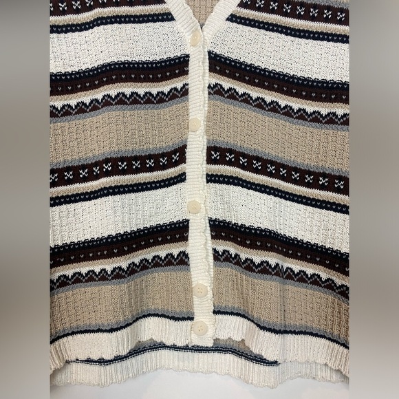 Vintage Southern Lady Stripe Sweater Vest neutrals P/Large Coastal fair isle - Picture 8 of 8